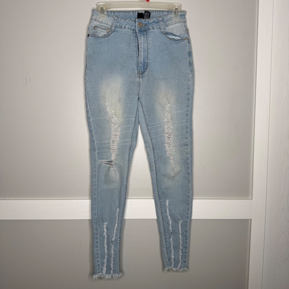 B.O.B Skinny Jeans Women Size 9/10 Light Blue Distressed High Rise Stretch